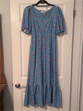 Smith and Quinn Blue Floral Maxi Dress with Puff Sleeves